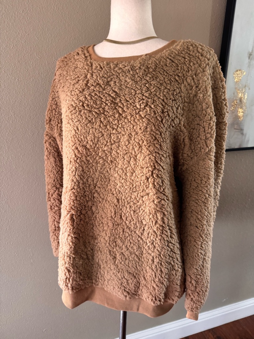 Cozy Teddy Fleece Pullover Sweater - Camel - Picture 3 of 4